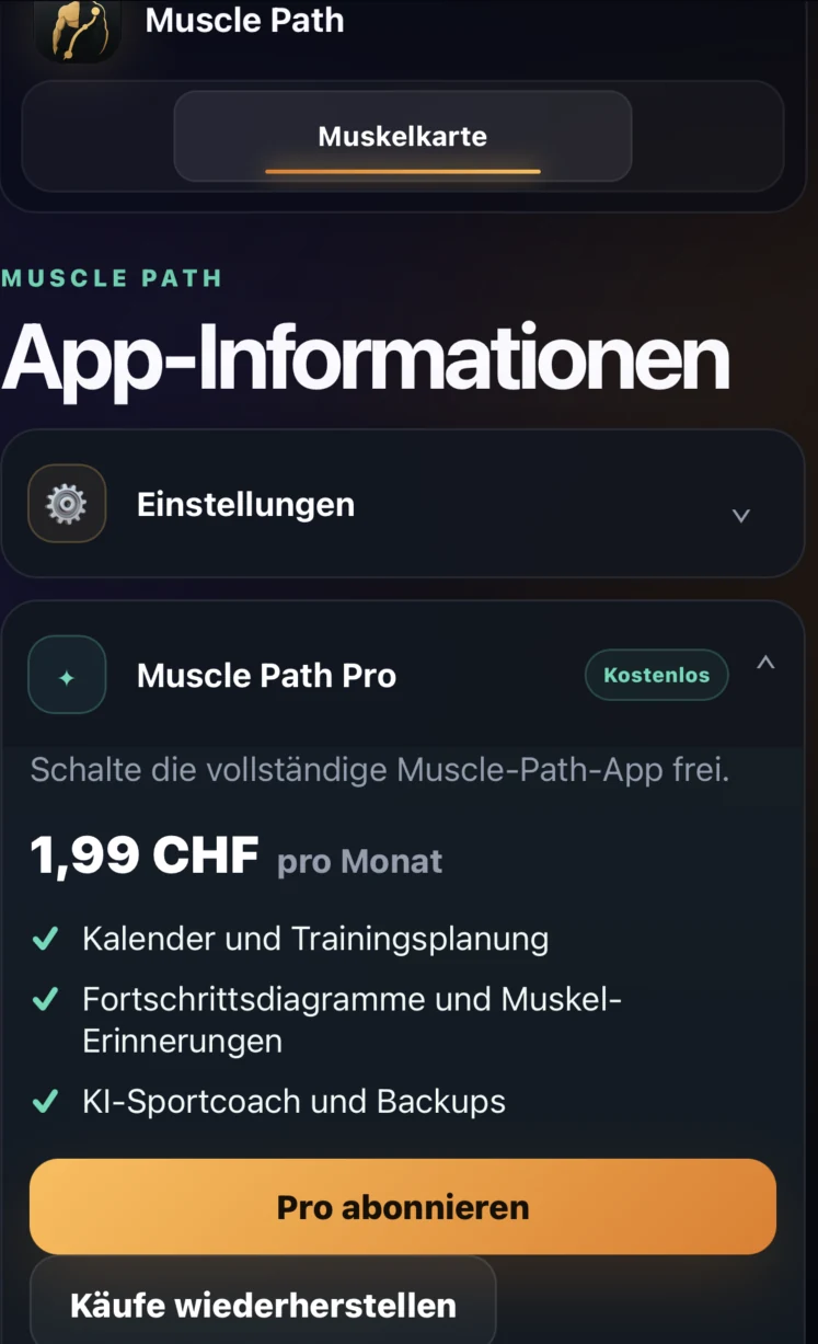 Muscle Path Pro Ansicht